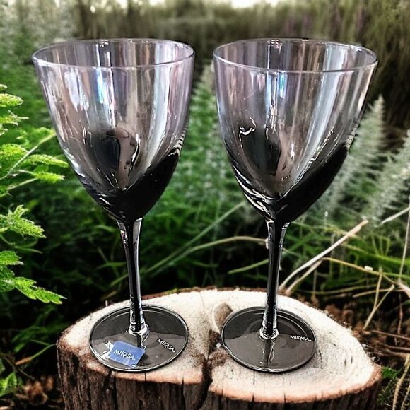 2 Mikasa KYA Smoke Wine Glasses Goblets Red Crystal Elegant Classic Holiday Rare - Picture 16 of 16